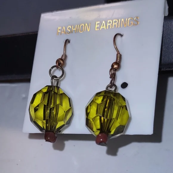 Chartreuse Green Dangle Bead Earrings - Picture 1 of 6
